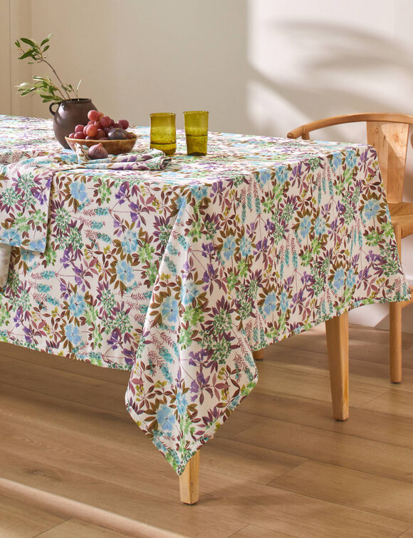 Nappe anti-taches imprimé petites fleurs (blanc / parme) Nappe anti-taches imprimé petites fleurs (blanc / parme)